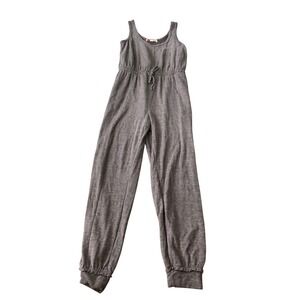 FP Beach Women's Gray Jersey Knit Jumpsuit Tie Waist Jogger Cuffs